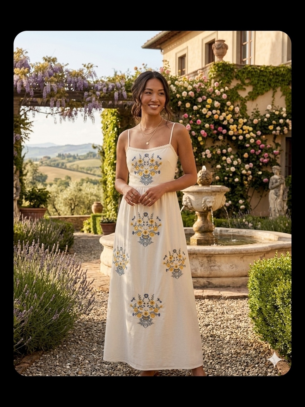 Embroidered Cream Maxi Dress with Floral Motif